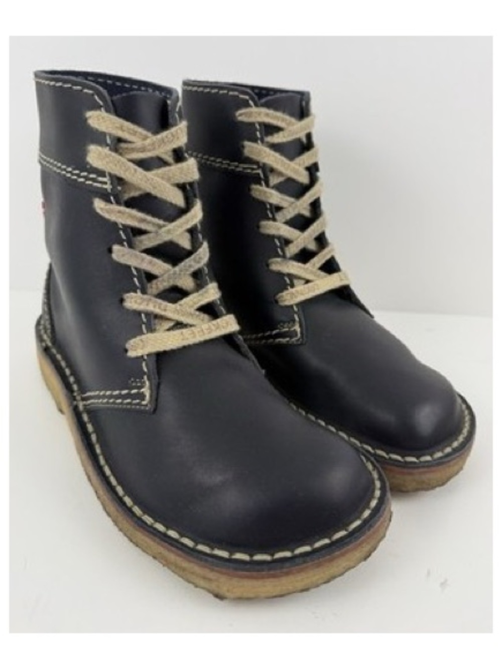 Women's Black Lace-Up Ankle Boots with Contrasting Stitching